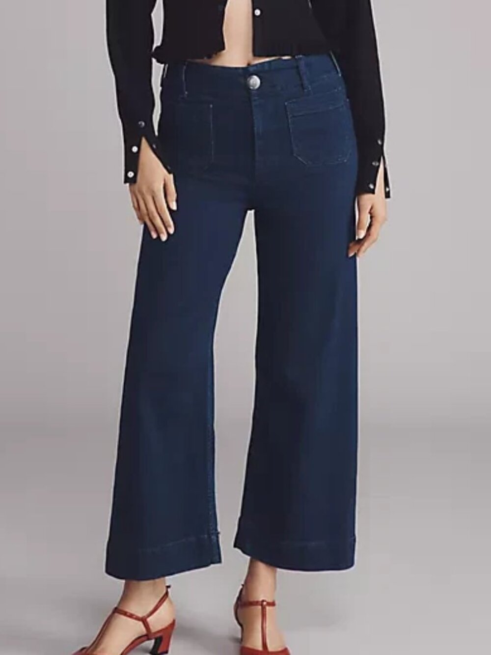 Anthropologie Maeve Colette High-Rise Wide-Leg Cropped Jeans, Dark Denim, 26